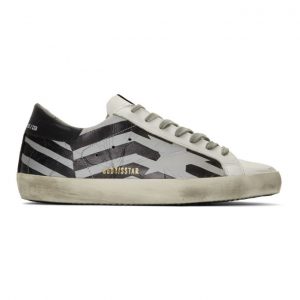 Golden Goose Silver and White Scotch Flag Superstar Sneakers (G35MS590.Q66)