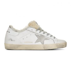 Golden Goose White Shearling Double Structure Superstar Sneakers (G35MS590.Q75)