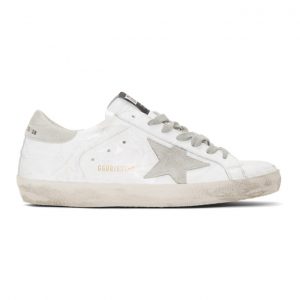Golden Goose White and Grey Patent Superstar Sneakers (G35MS590.Q24)