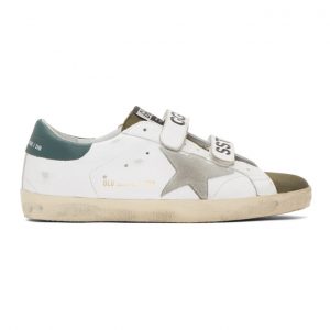 Golden Goose White and Khaki Old School Superstar Sneakers (G35MS206.A6)