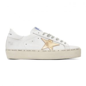 Golden Goose White and Gold Hi Star Sneakers (G35MS945.A7)