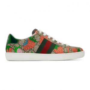Gucci Beige GG Supreme Strawberry Ace Sneakers (433900 G2210)