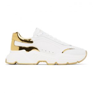 Dolce and Gabbana White and Gold Daymaster Sneakers (CS1791 AX588)