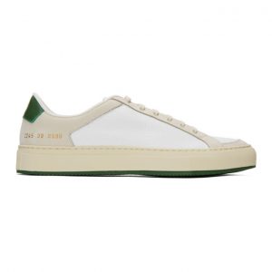 Common Projects White and Green Retro 70s Low Sneakers (2245)