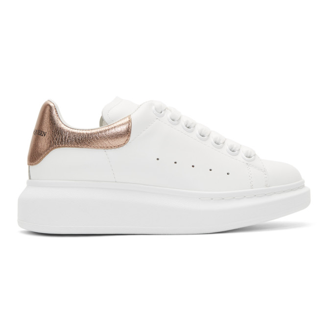 Alexander McQueen White and Rose Gold Metallic Oversized Sneakers (553770WHFBU)