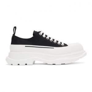 Alexander McQueen Black and White Canvas Platform Sneakers (604257W4L32)