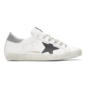 Golden Goose SSENSE Exclusive White Glitter Tab Superstar Sneakers (201187F06918903)