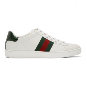 Gucci White and Green Croc Ace Sneakers (387993 A3830)