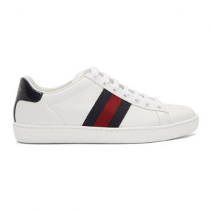 Gucci White and Navy Snake Ace Sneakers (387993 A38D0)