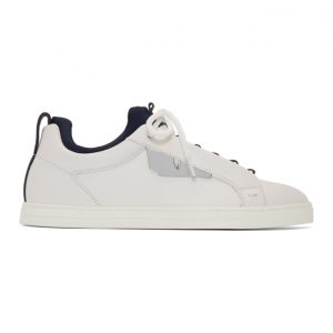 Fendi White and Navy Bag Bugs Sneakers (7E1021 A0U3)