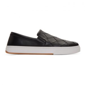 Bottega Veneta Black Maxi Intrecciato Slip-On Sneakers (608751 VT031)