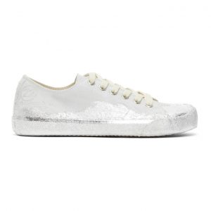 Maison Margiela Grey and Silver Leather Paint Tabi Sneakers (S58WS0110 P2519)