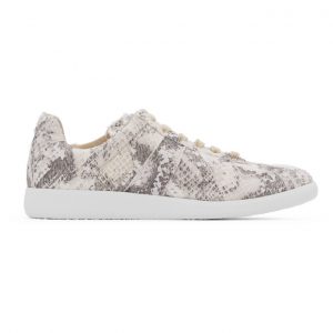 Maison Margiela Grey and White Snake Print Replica Sneakers (S57WS0236 P3469)