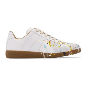 Maison Margiela White and Grey Paint Drop Replica Sneakers (S57WS0240 P1892)