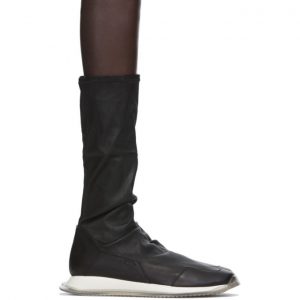 Rick Owens Black Stretch Oblique Runner Sneakers (RU20F3809 LNS)