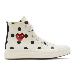 Comme des Garcons Play White Converse Edition Polka Dot Heart Chuck 70 High Sneakers (K115)