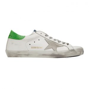 Golden Goose White and Green Superstar Sneakers (GMF00101.F000362.1028)