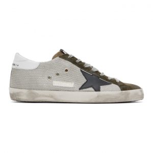 Golden Goose Silver and Khaki Superstar Sneakers (GMF00101.F000370.8032)