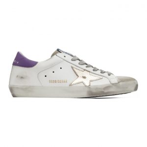Golden Goose White and Purple Superstar Sneakers (GMF00101.F000371.8033)