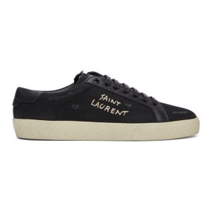 Saint Laurent Black Court Classic SL/06 Embroidered Sneakers (610648 GUP50)