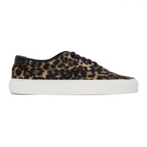Saint Laurent Black and Brown Leopard Venice Sneakers (5874151FL30)
