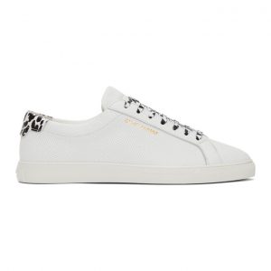 Saint Laurent White Babycat Print Perforated Calfskin Andy Sneakers (6068331U9A0)