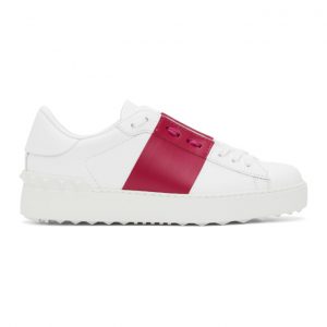 Valentino White and Red Valentino Garavani Rockstud Open Sneakers (UW2S0781BLU)
