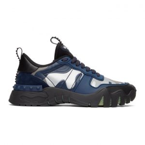 Valentino Black and Blue Valentino Garavani Camo Rockrunner Sneakers (UY2S0C88MHB)