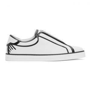 Fendi White and Black Joshua Vides Edition Leather Sneakers (8E6592 AC7T)