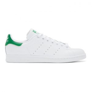 adidas Originals White and Green Stan Smith Sneakers (B24105)
