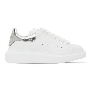 Alexander McQueen White and Silver Croc Oversized Sneakers (553770WHYBQ)