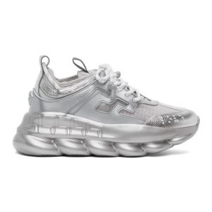 Versace Silver and White Chain Reaction Sneakers (DSU7071E D10TCG)