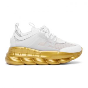 Versace White and Gold Chain Reaction Sneakers (DSU7071E D9TCG)