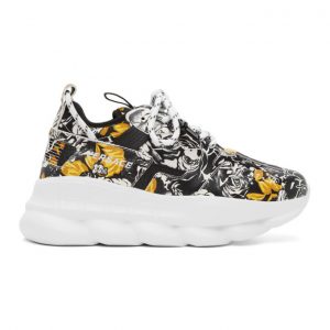 Versace Black and Gold Barocco Chain Reaction Sneakers (DSU7462 D13SG)