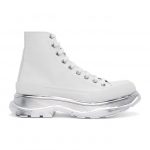 Alexander McQueen White and Silver Tread Slick Platform High Sneakers (627205W4N12)