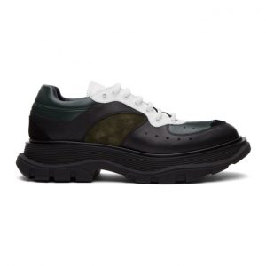 Alexander McQueen Black and Green Tread Slick Sneakers (627222WHRH4)