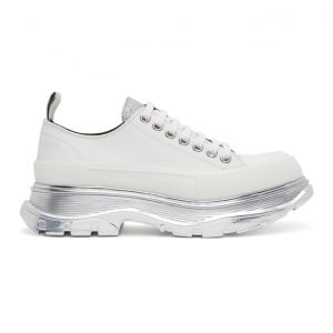 Alexander McQueen White and Silver Tread Slick Low Sneakers (627204W4N12)