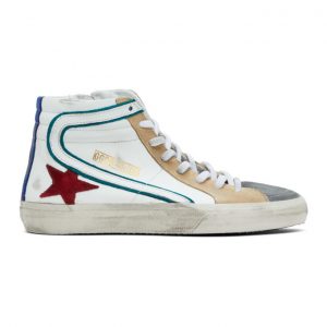 Golden Goose White and Green Slide High-Top Sneakers (GMF00115.F000380.8033)