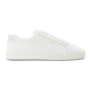 Saint Laurent White Studded Tab Andy Sneakers (630397 0M5NN)