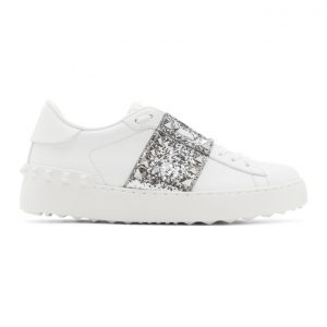 Valentino White and Silver Valentino Garavani Rockstud Untitled Open Sneakers (UW2S0A01TJQ)