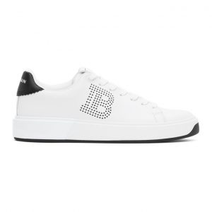 Balmain White and Black Perforated B-Court Sneakers (UN1C538LSCP)