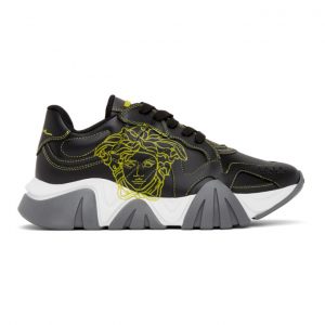 Versace Black and Yellow Pop Medusa Low-Top Sneakers (DSU7703 DVSMEG)