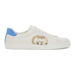 Gucci White and Blue New Ace Low-Top Sneakers (625783 02JW0)