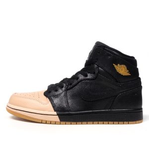 Air Jordan Womens Nike AJ I 1 Retro High Premium PRM ‘Dipped Toe Pack’ Black Tan (2018) (AH7389-007)