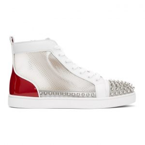 Christian Louboutin Red and White Sosoxy Spikes High-Top Sneakers (3200521)