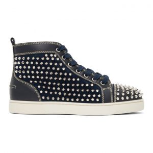 Christian Louboutin Navy Louis Spikes High-Top Sneakers (3200071)