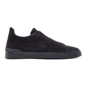 Ermenegildo Zegna Navy Suede Triple Stitch Sneakers (LHSOY A4667X)