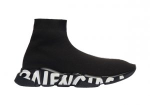 Balenciaga Speed Graffiti Trainers Black White Logo (W)