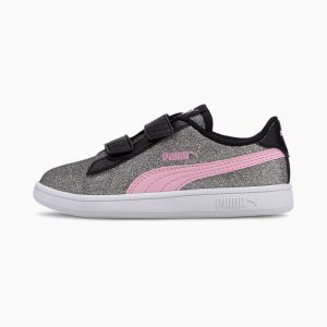 Puma Smash v2 Glitz Glam Mädchen  Schwarz/Rosa (367378-18)