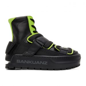Sankuanz Black and Green Chunky Protector Sneakers (SKZM20AW0FW0201-BK)